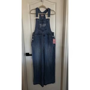 Juicy Couture Size Med Wash Denim Overall Rhinestone Logo Wide leg Size Med New